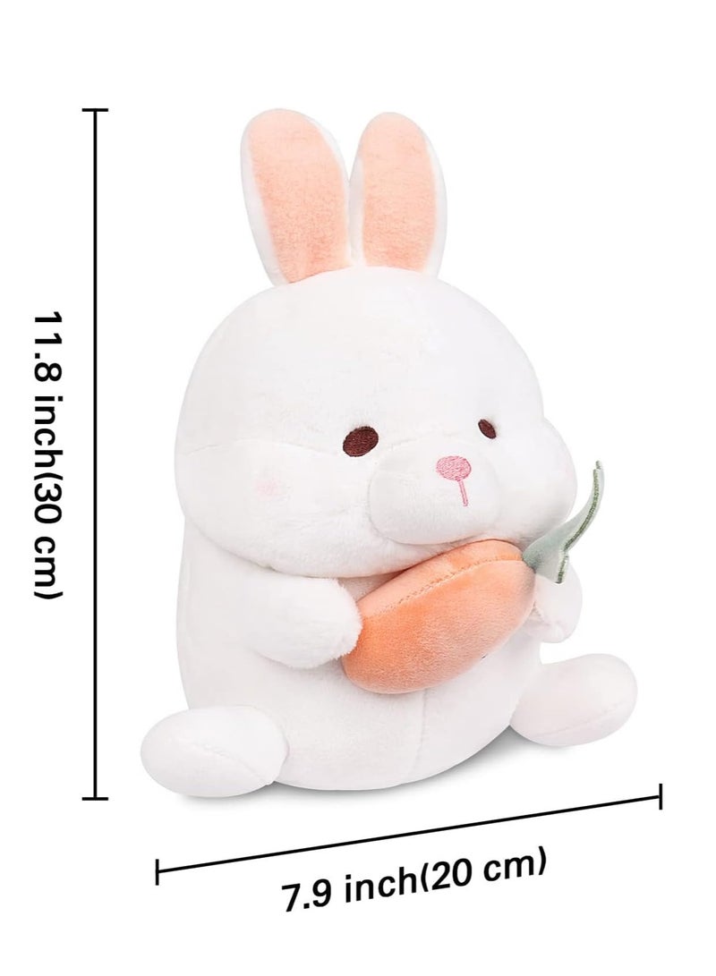 Bunny Plush Toy Stuffed Rabbit, Animal Doll White with Carrot, Realistic Cuddly Cartoon Soft for Kids Birthday Decoration Gift