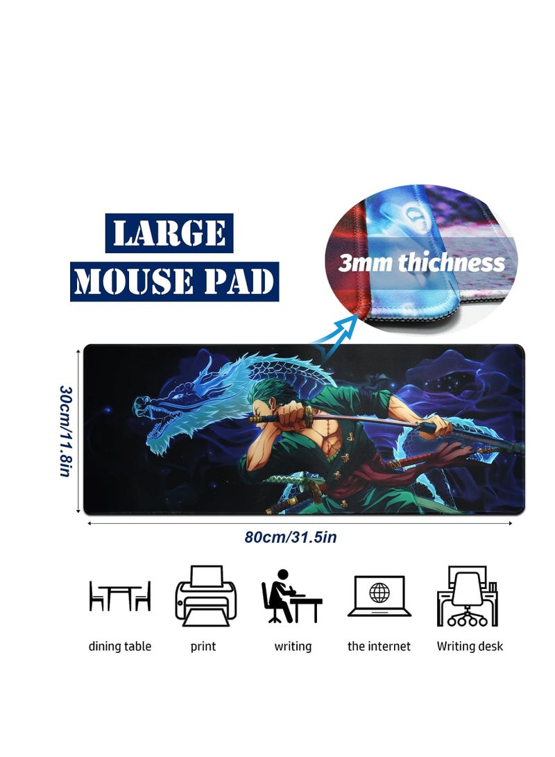 Large Mouse Pad, Anime Character Mouse Pad Large Extended Anime Gaming Mousepad Waterproof Non-Slip Rubber Base Stitched Edges Desk Mat for Computer Laptop Office Work and Study, Desk Mat 24 x 14 in