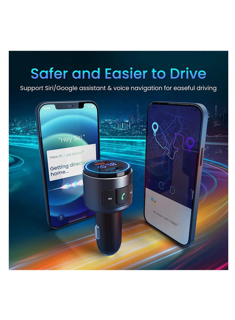 VicTsing Bluetooth FM Transmitter for Car, Bluetooth V5.0, QC3.0 Car Radio Audio Adapter with LED Backlit, Dual USB Charging, Hands-Free Calling