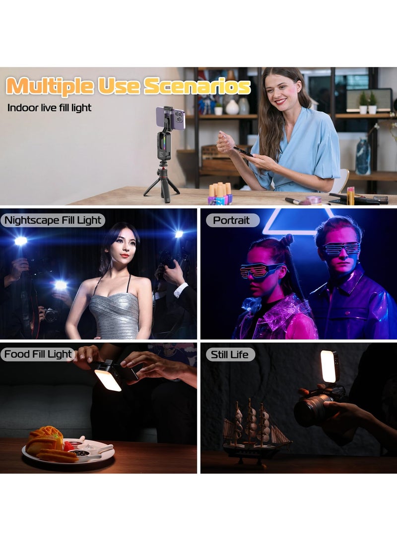 RGB Video Light, LED Camera Light 360° Full Color Portable Photography Lighting, Quick Release Cold Shoe Adapter and Phone Clip, 2500mAh Rechargeable CRI 95 2500 9000K Dimmable Panel Lamp