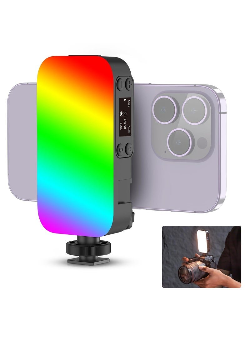 RGB Video Light, LED Camera Light 360° Full Color Portable Photography Lighting, Quick Release Cold Shoe Adapter and Phone Clip, 2500mAh Rechargeable CRI 95 2500 9000K Dimmable Panel Lamp