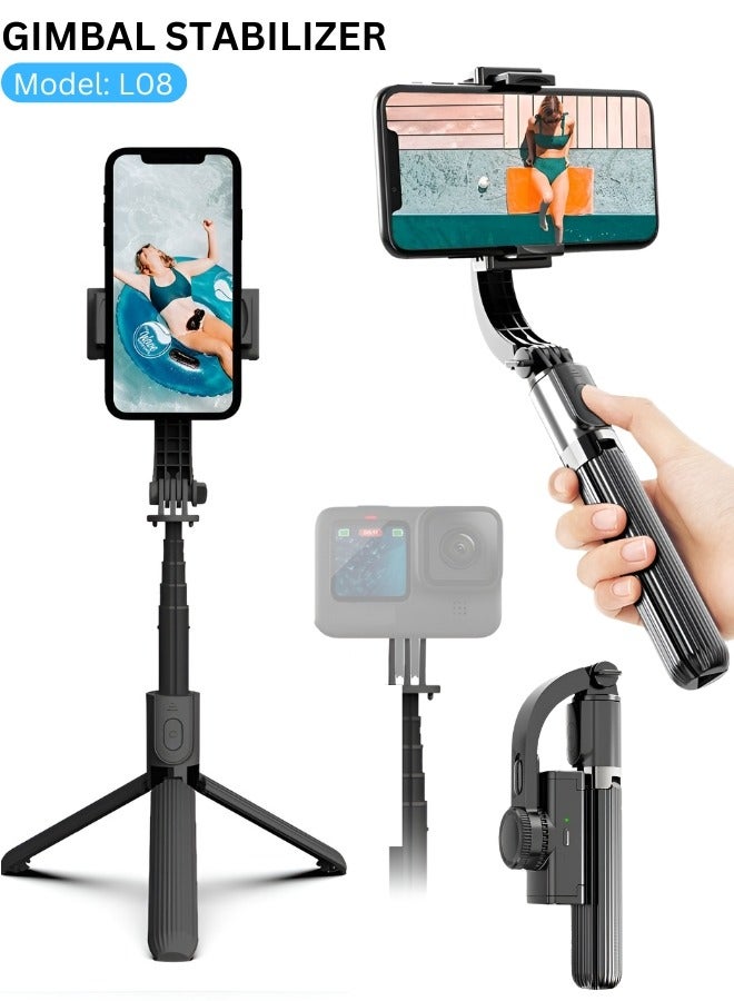 Gimbal Stabilizer for Smartphone with Extendable Selfie Stick Tripod Remote Control Auto Face 360° Rotation 1-Axis Phone Gimbal for Streaming Video Recording