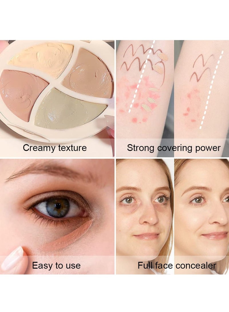 Cream Contour Powder Concealer, 4 Color Makeup Palette Kit Eyeshadow for Mature Skin Peach Dark Color, Corrector Full Face Professional Color Correcting Conceal Imperfections Spots Acne and Dark Circl