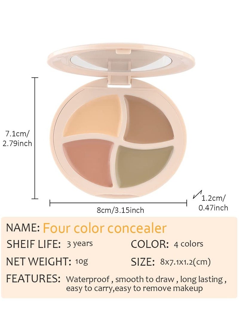 Cream Contour Powder Concealer, 4 Color Makeup Palette Kit Eyeshadow for Mature Skin Peach Dark Color, Corrector Full Face Professional Color Correcting Conceal Imperfections Spots Acne and Dark Circl