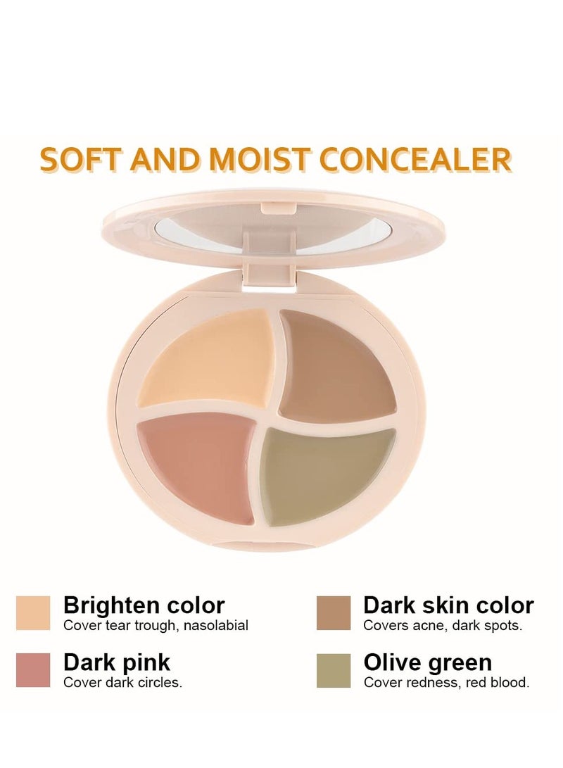 Cream Contour Powder Concealer, 4 Color Makeup Palette Kit Eyeshadow for Mature Skin Peach Dark Color, Corrector Full Face Professional Color Correcting Conceal Imperfections Spots Acne and Dark Circl