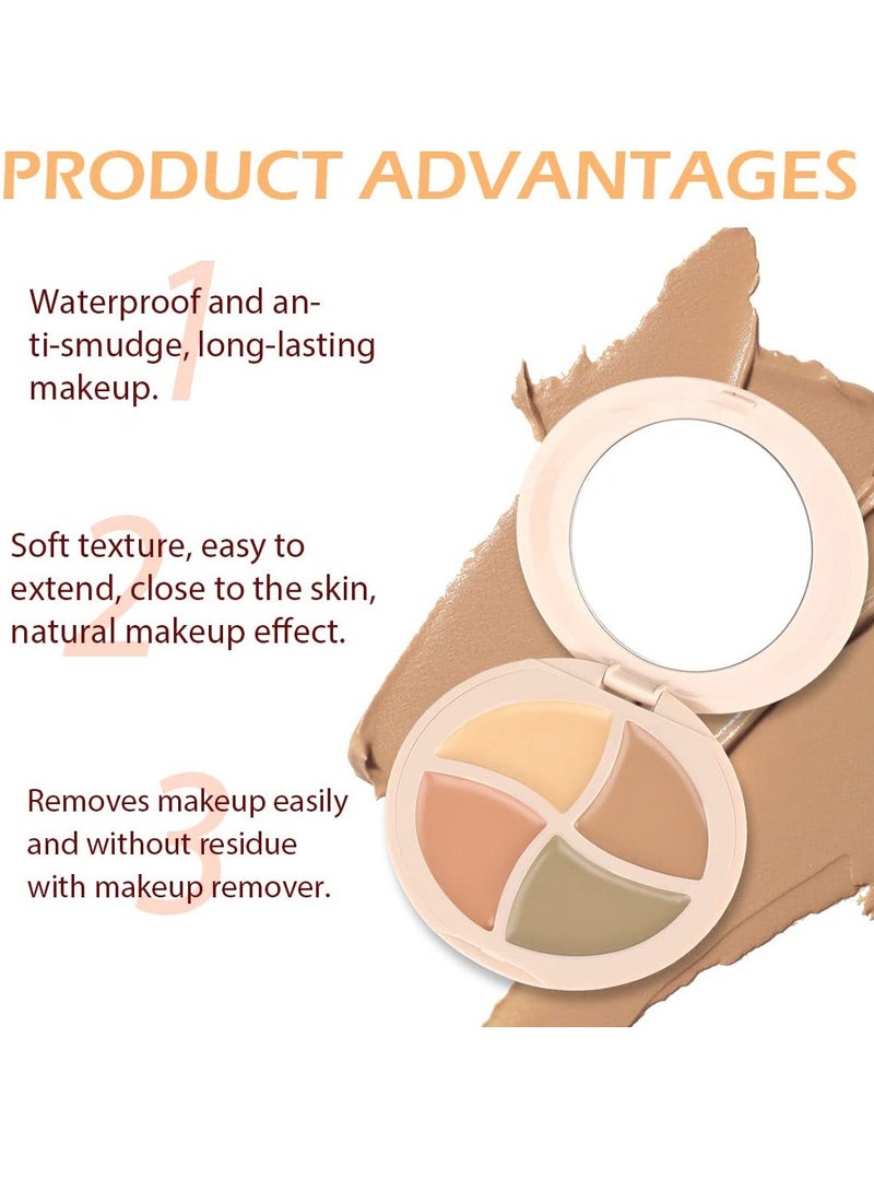Cream Contour Powder Concealer, 4 Color Makeup Palette Kit Eyeshadow for Mature Skin Peach Dark Color, Corrector Full Face Professional Color Correcting Conceal Imperfections Spots Acne and Dark Circl