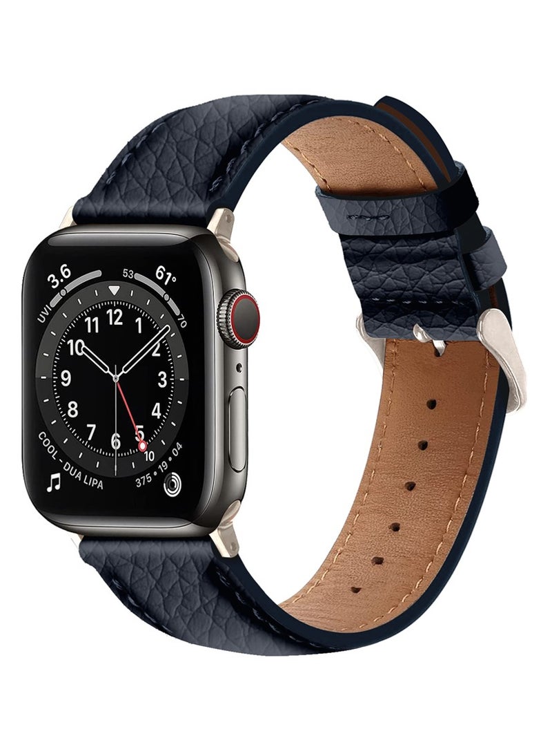 A-CASE Apple Watch Strap, Amur Series Genuine Leather ultra stylish strap for watch 42/44/45/49mm- Blue Titanium