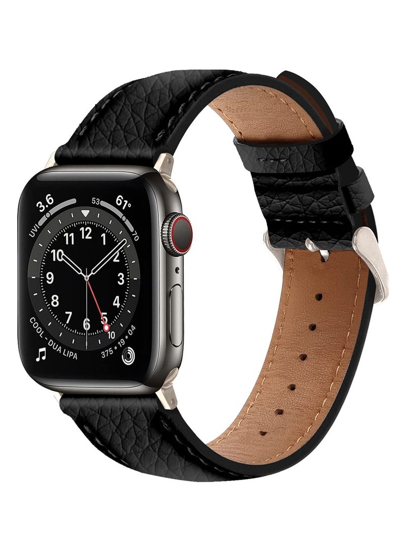 A-CASE Apple Watch Strap, Amur Series Genuine Leather ultra stylish strap for watch 42/44/45/49mm- Black Titanium