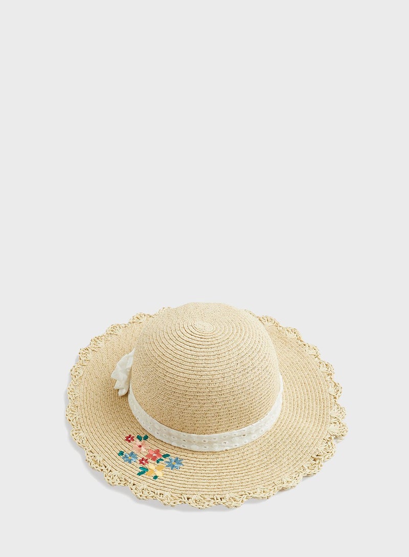 Kids Floral Embroidered Bucket Hat