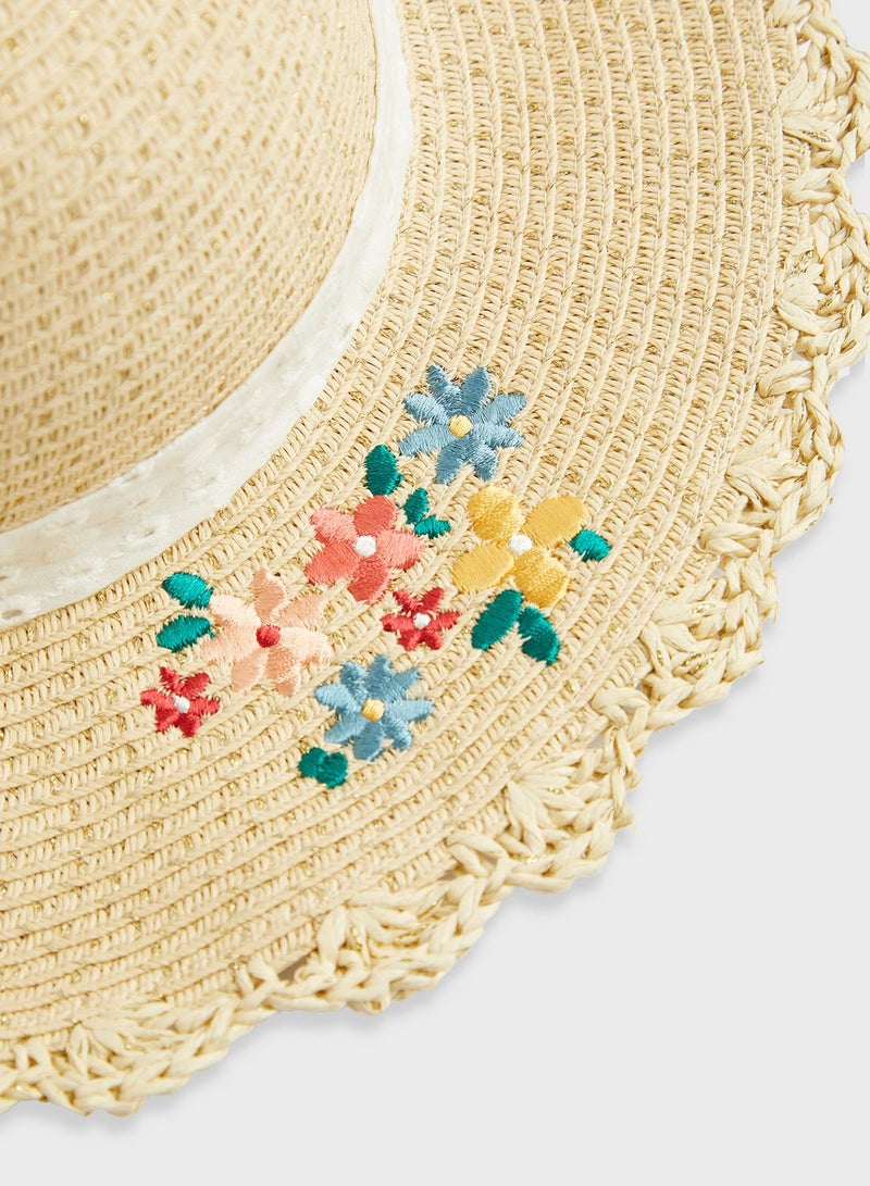 Kids Floral Embroidered Bucket Hat