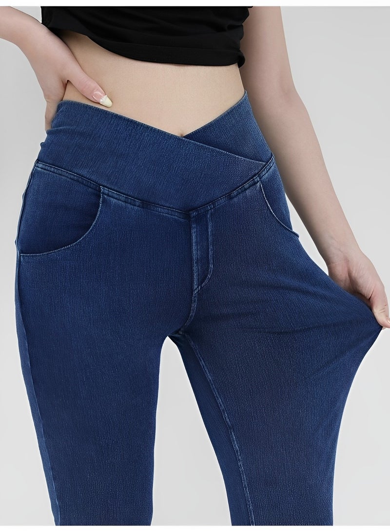 Women's Bell Bottom Jeans High Waisted Stretchy Flare Jeans Pull On Tummy Control Flare Pants with Pockets Classic Denim Pants