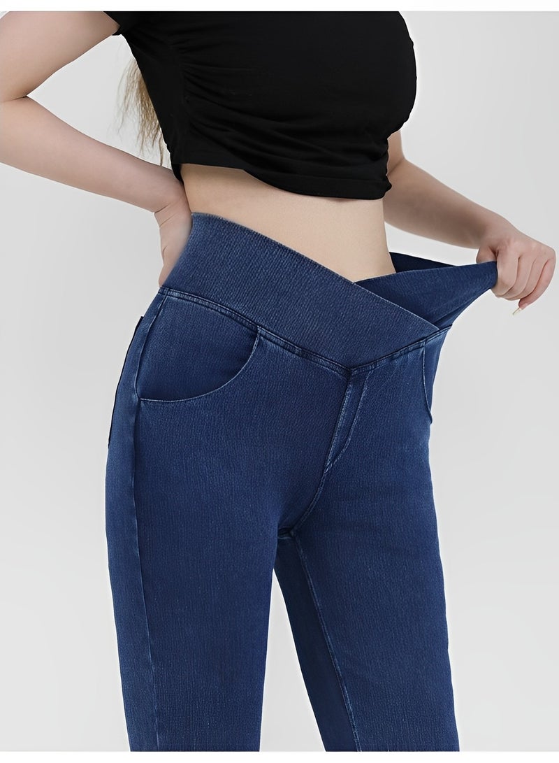 Women's Bell Bottom Jeans High Waisted Stretchy Flare Jeans Pull On Tummy Control Flare Pants with Pockets Classic Denim Pants