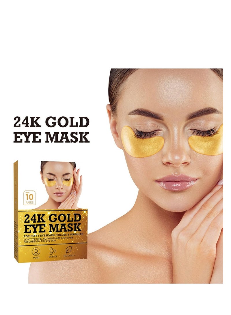Under Eye Patches, 24K Under Eye Patches for Dark Circles, Golden Under Eye Mask Amino Acid and Collagen, Under Eye Mask for Face, Dark Circles and Puffiness, 10 Pairs