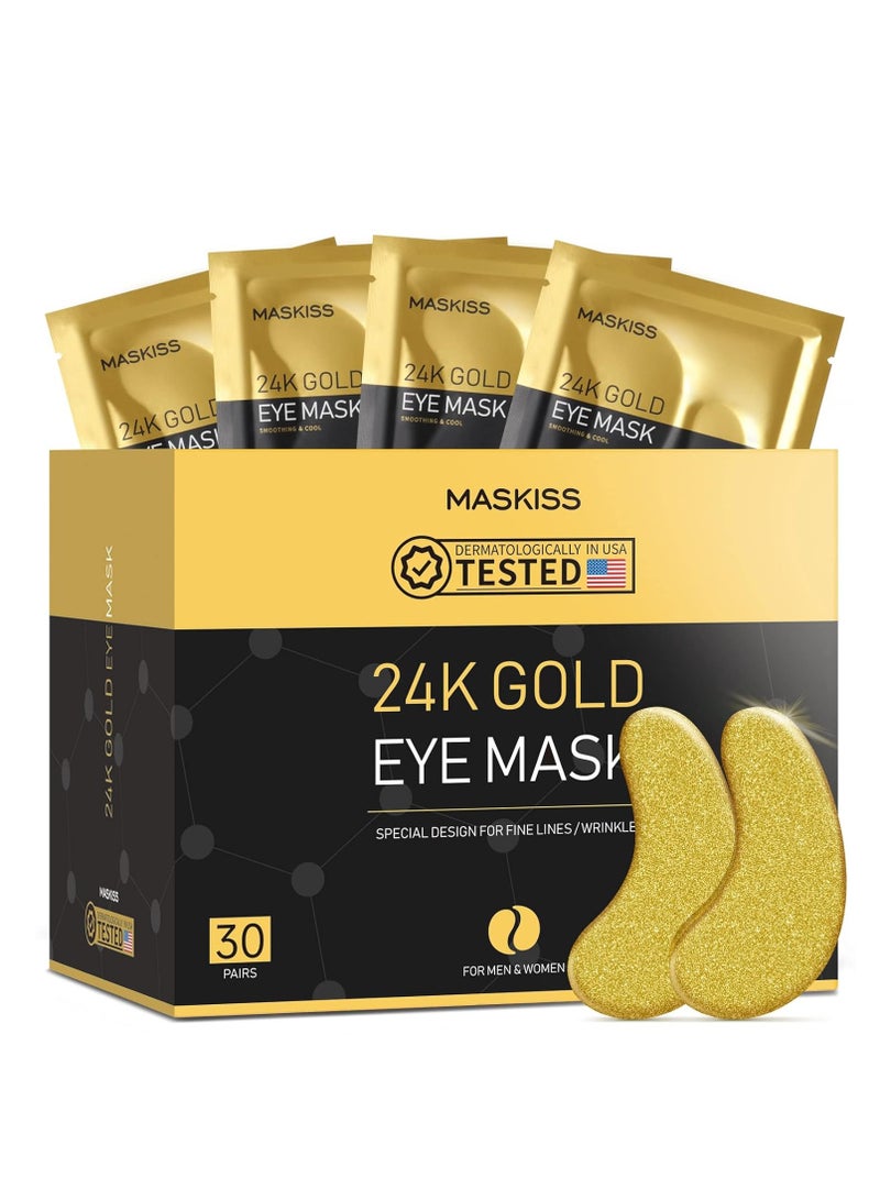 Maskiss 24k Gold Under Eye Patches (30 Pairs), eye mask, Collagen Skin Care Products, Eye Patches for Puffy Eyes, eye masks for dark circles and puffiness