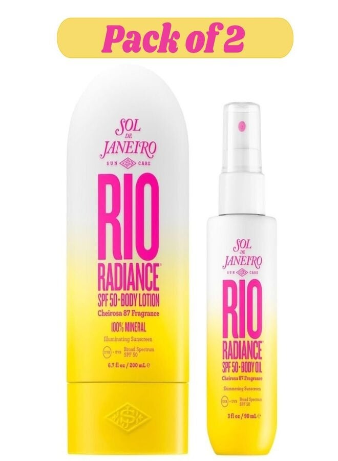 SOL DE JANEIRO Rio Radiance SPF 50 Duo - Ultimate Sun Protection and Glow-Boosting Skincare Set with Hydrating, Lightweight Formulas and Tropical Fragrance