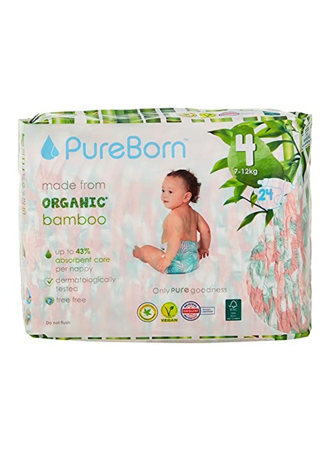 Pureborn Organic Bamboo Diapers, Size 4 (7-12kg) - 24 Count