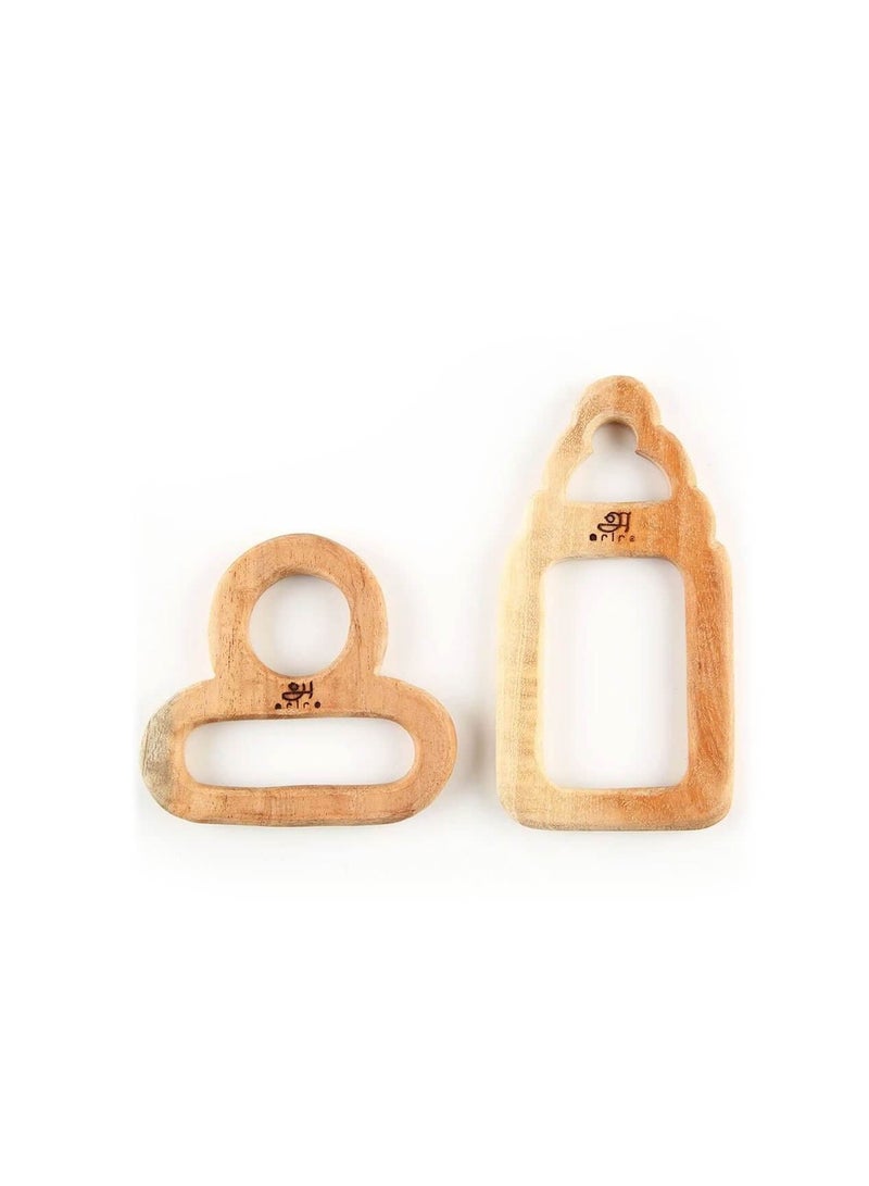 Ariro Wooden Teether | Pacifier and Milk Bottle for Baby Boy & Girl | Hand-Crafted with Organic Neem Wood That Helps Boost Immunity & Aids in Digestion | Easy to Grasp & Chew by Little Once