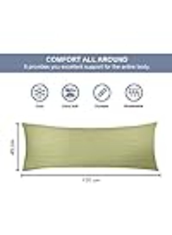 PAUL SODA Full Body 1cm Stripe Long Pillow, Luxury & Soft Down Alternative Pillow for Adults, Ideal for Side Sleepers, 100% Polyester 85GSM Microfiber, 45x120 cm, Olive