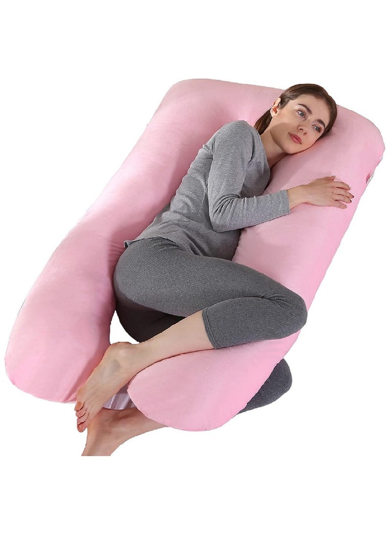 U Shaped Nursing And Maternity Pillow With Removable Velvet Cover Pink 130 x 70cm