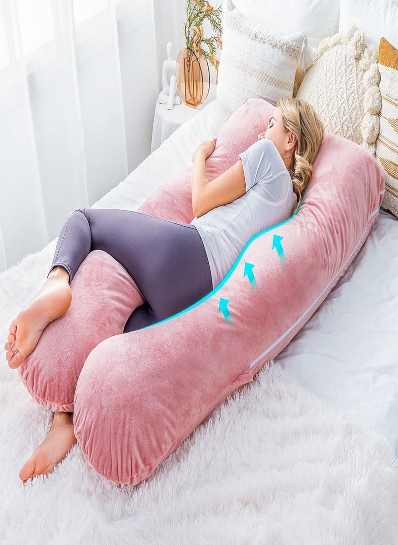 U Shaped Nursing And Maternity Pillow With Removable Velvet Cover Pink 130 x 70cm