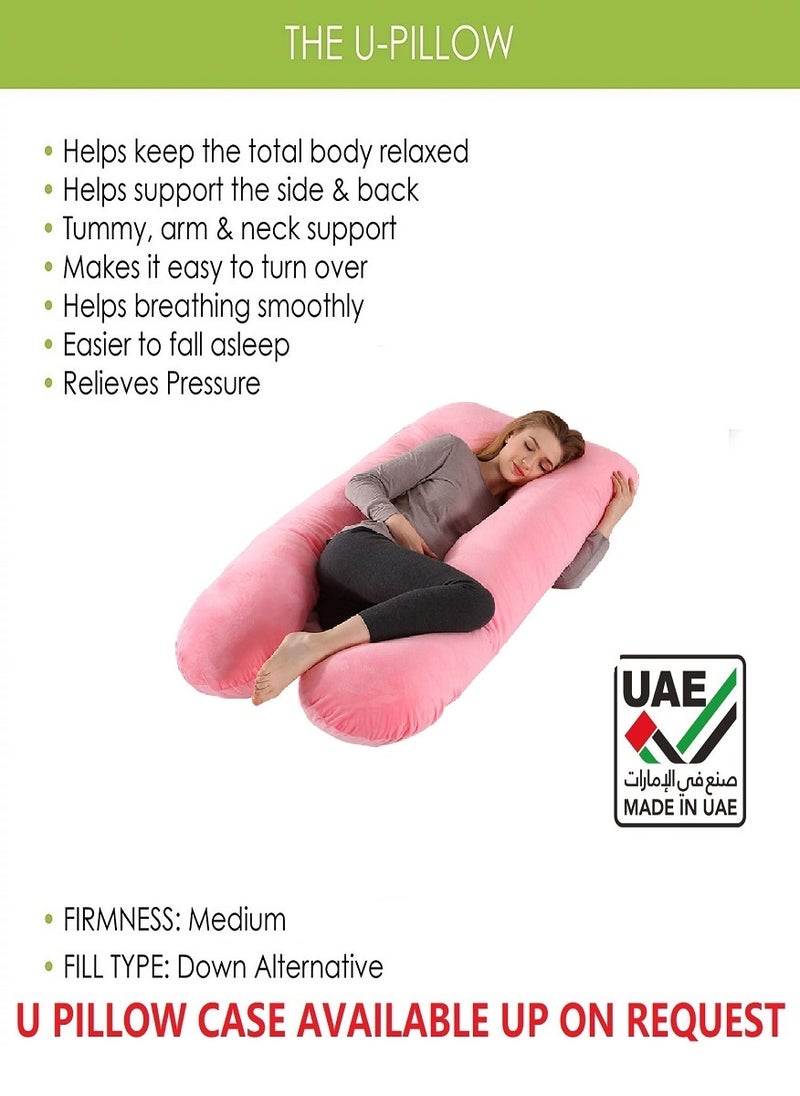 U Shaped Nursing And Maternity Pillow With Removable Velvet Cover Pink 130 x 70cm
