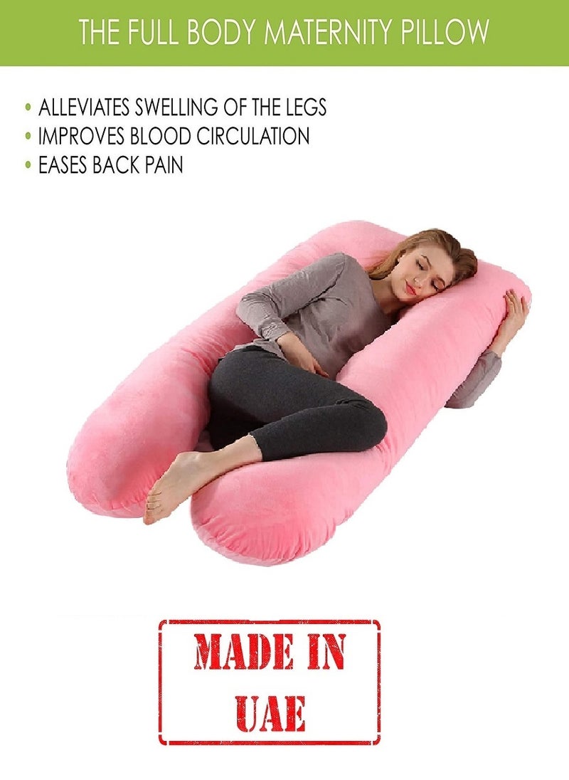 U Shaped Nursing And Maternity Pillow With Removable Velvet Cover Pink 130 x 70cm