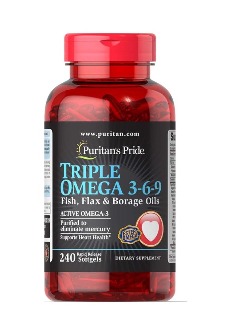 Puritan's Pride Triple Omega 3-6-9 Fish, Flax & Borage Oils 240  Softgels