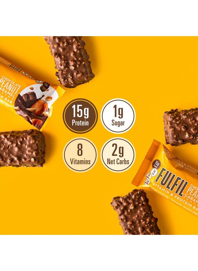 FULFIL Vitamin and Protein Bars, Chocolate Peanut and Caramel, Snack Sized Bar with 15 g Protein and 8 Vitamins Including Vitamin C, 12 Count