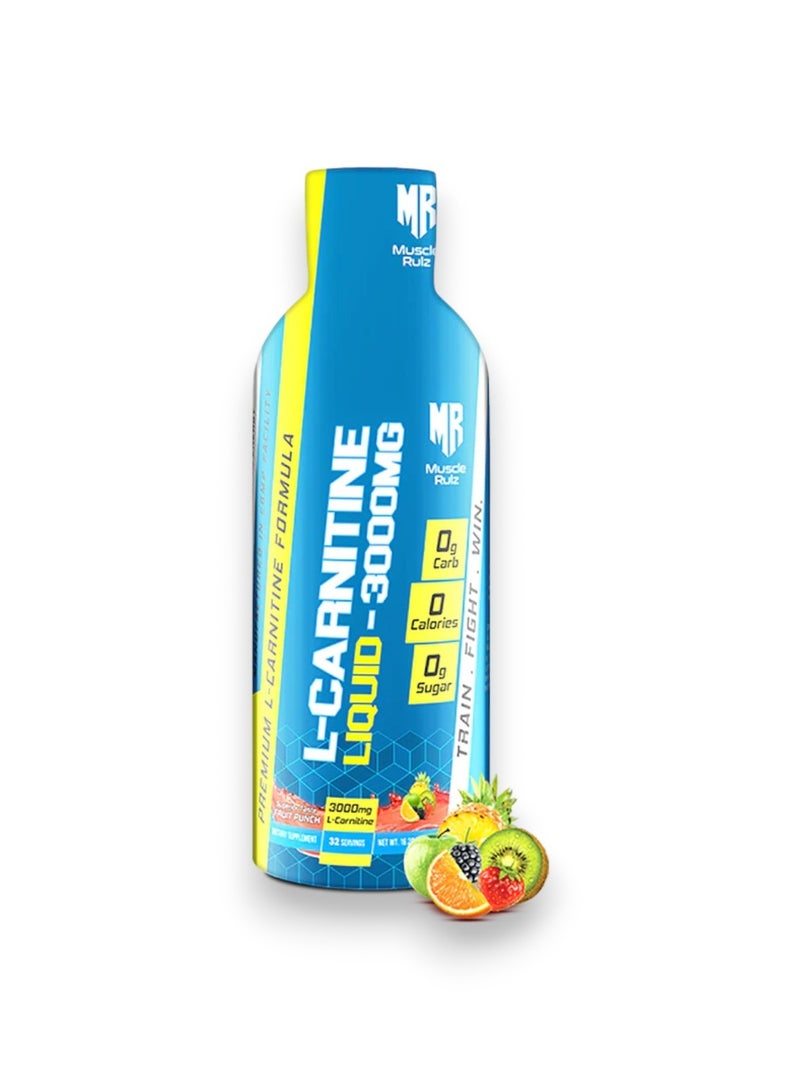 L-Carnitine Liquid, 3000mg, Ultra Concentrate Formula, Fruit Punch Flavour,32 Servings