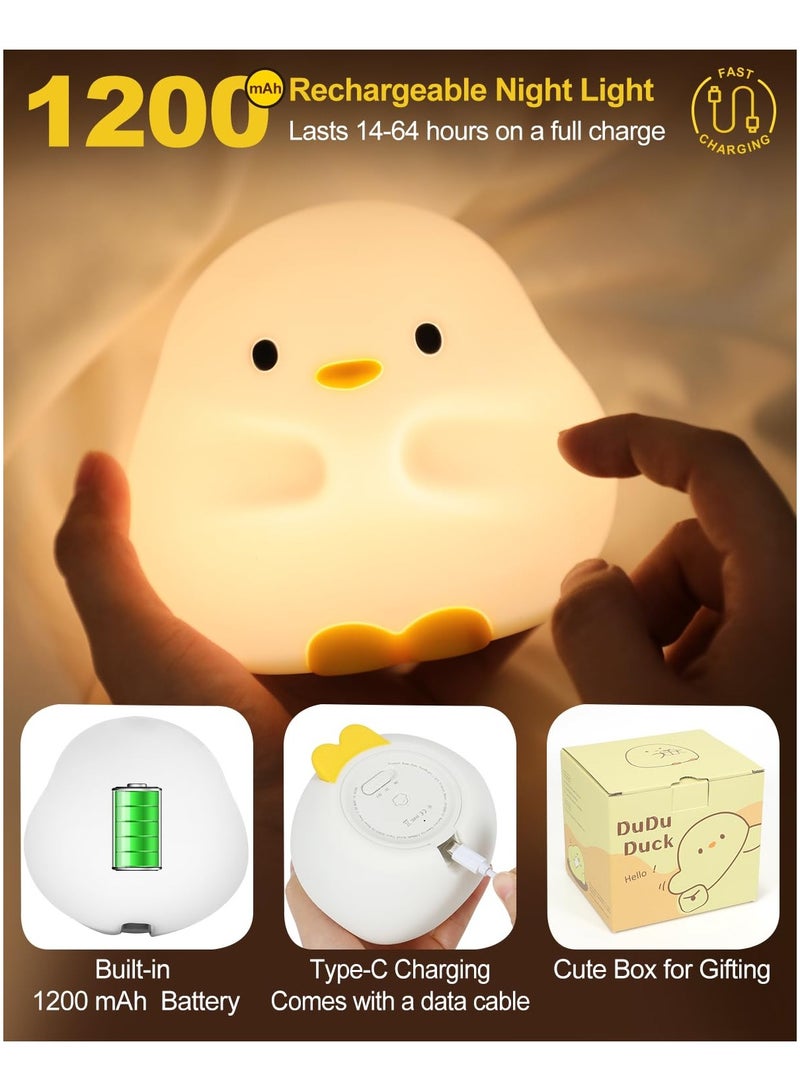 LED Cute Duck Night Light, Squishy Silicone Nightlight for Baby Nursery with 30 Minutes Timer, Rechargeable Bedside Lamp with Touch Control, Cute Gifts Stuff for Boys Girls Baby Children