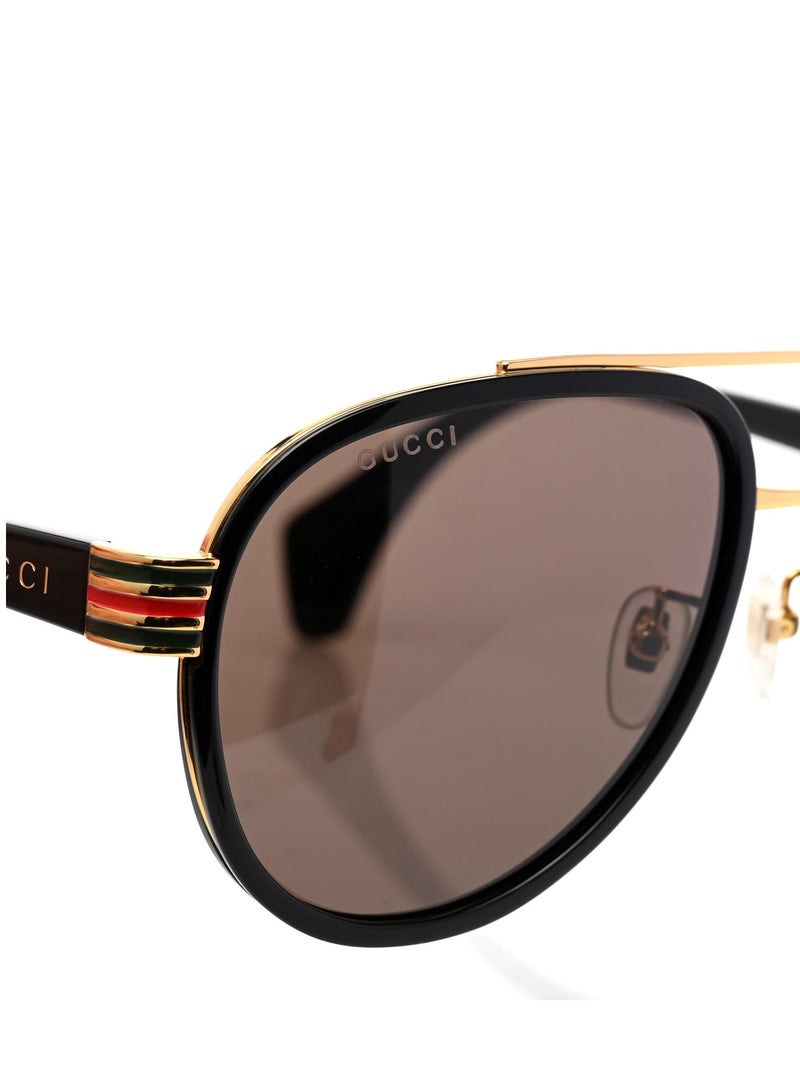 Gucci Aviator Shiny Black Acetate and Silver Metal Frame Sunglasses for Men GG0447S Style ‎558259 J0750 1113