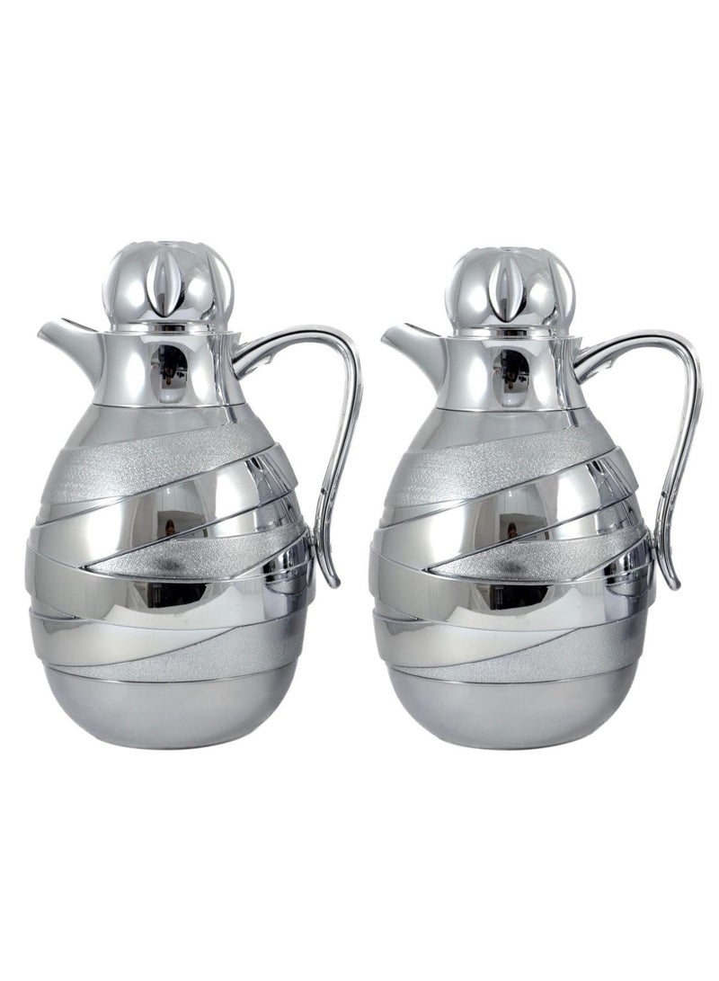2-Piece Tea & Coffee Flask - 1 Liter & 1 Liter Capacity - Glass Inner - ABS Body - Silver