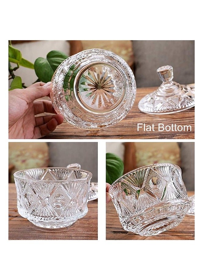 Crystal Glass Candy Dish with Lid for Office Desk  Old Fashion Square Shallow Sugar Bowl  Vintage Storage jar Kitchen Organizer Living RoomDecoration Ounce set of 3pcs