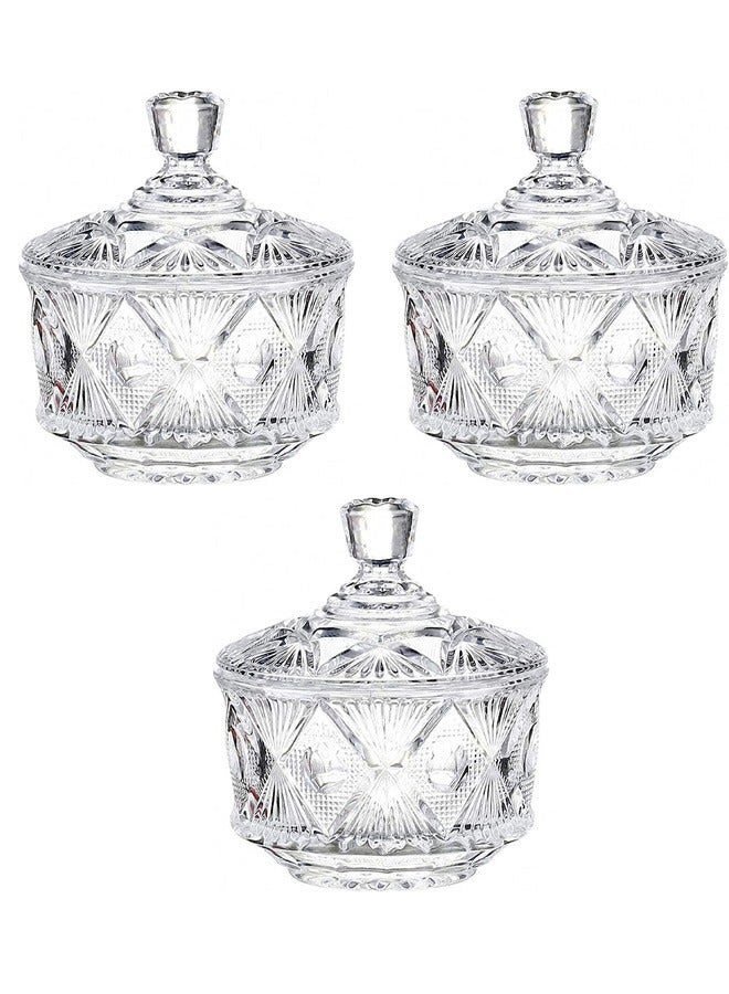 Crystal Glass Candy Dish with Lid for Office Desk  Old Fashion Square Shallow Sugar Bowl  Vintage Storage jar Kitchen Organizer Living RoomDecoration Ounce set of 3pcs