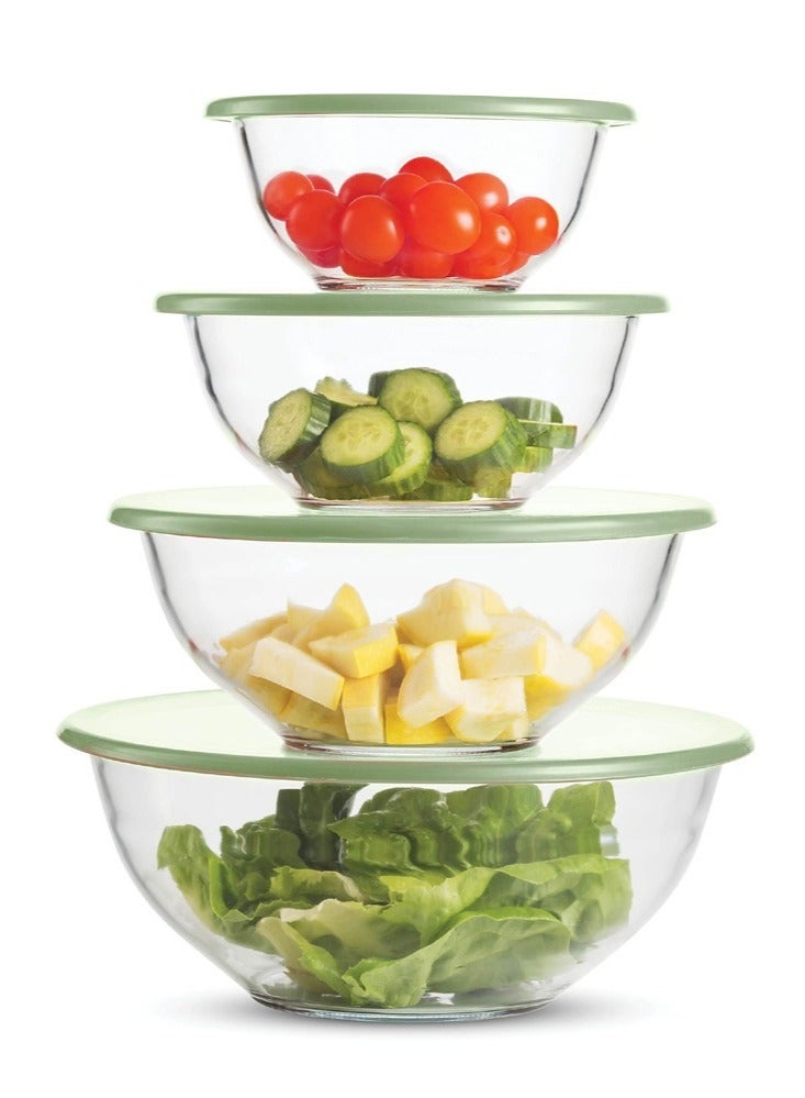 Superior Glass Mixing Bowls with Lids - 4-Piece Mixing Bowl Set with BPA-Free lids,Space-Saving Nesting Bowls - Easy Grip & Stable Design for Meal Prep & Food Storage
