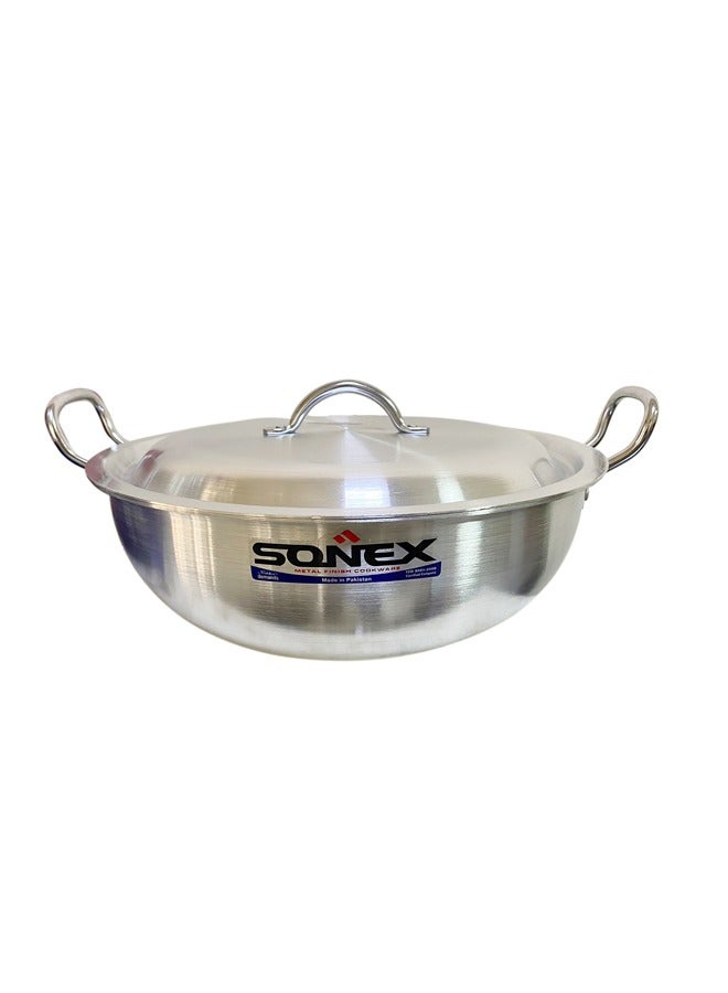 Sonex Metal Finish Cooking Round Karahi No 4 Size 32 Cm Wok With Heavy Durable Lid And Handles Original Made In Pakistan