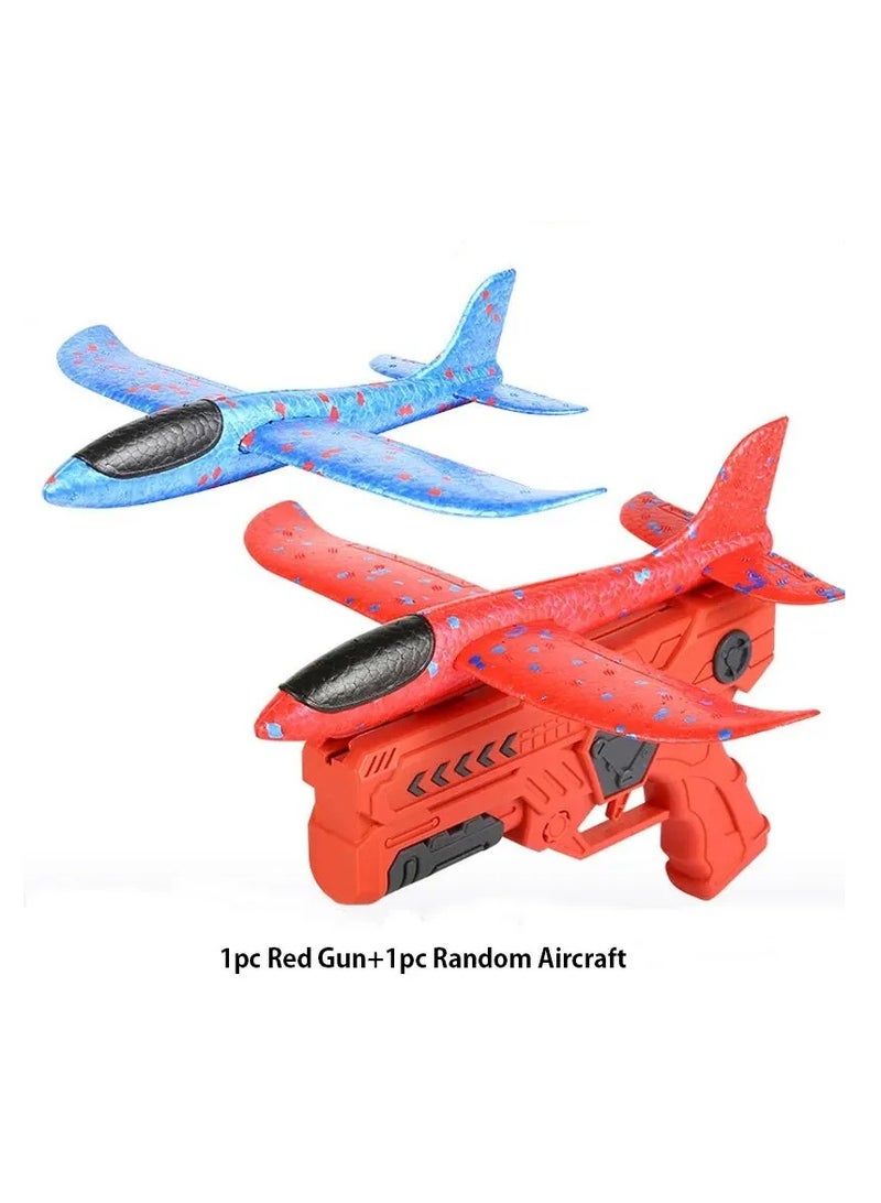 Foam Airplanes For Kids, Strong And Durable One Click Ejection Model Foam Airplane, Manuel Catapult Plane Foam Throwing Glider Toy, Airplane Launcher Toy For Boys And Girls, (Red Gun Random)
