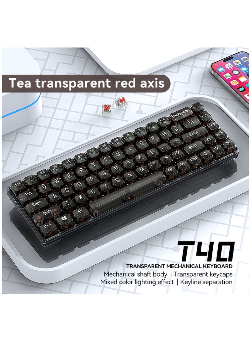 68 Keys Wired Mechanical Gaming Transparent Crystal Acrylic Keyboard With Gasket Mount Smooth Rgb Transparent Black