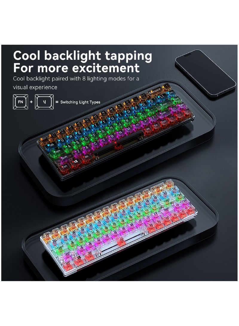 68 Keys Wired Mechanical Gaming Transparent Crystal Acrylic Keyboard With Gasket Mount Smooth Rgb Transparent Black