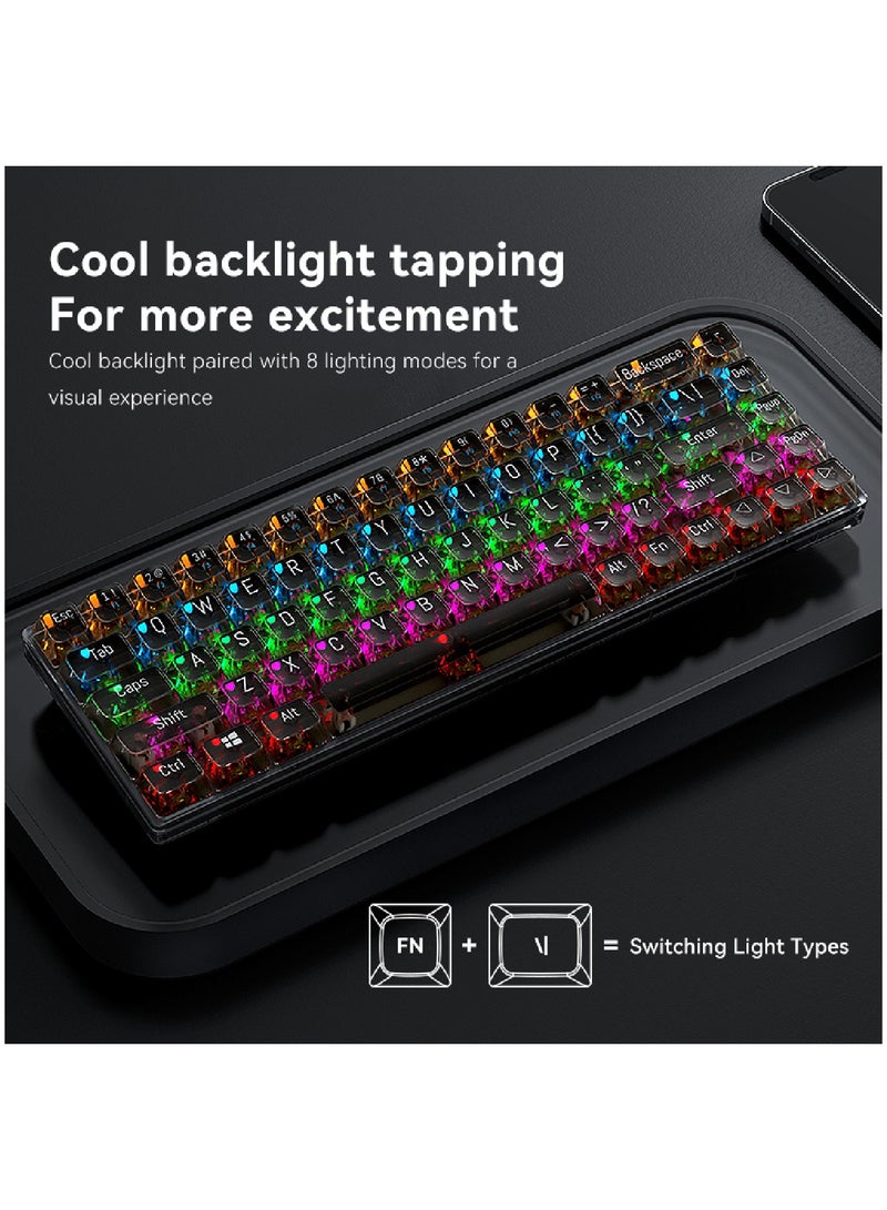 68 Keys Wired Mechanical Gaming Transparent Crystal Acrylic Keyboard With Gasket Mount Smooth Rgb Transparent Black