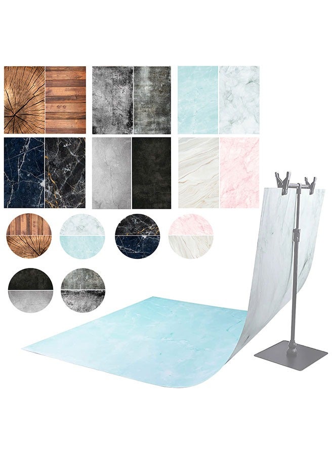 6 Pcs 12 Patterns Double Sided Photography Background Paper,22X35 in 2-in-1 Marble/Wood/Cement Texture Pattern,Flat Lay Photo Tabletop Backdrops for Jewelry Cosmetics Makeup Photoshoot (6 PCS-B)