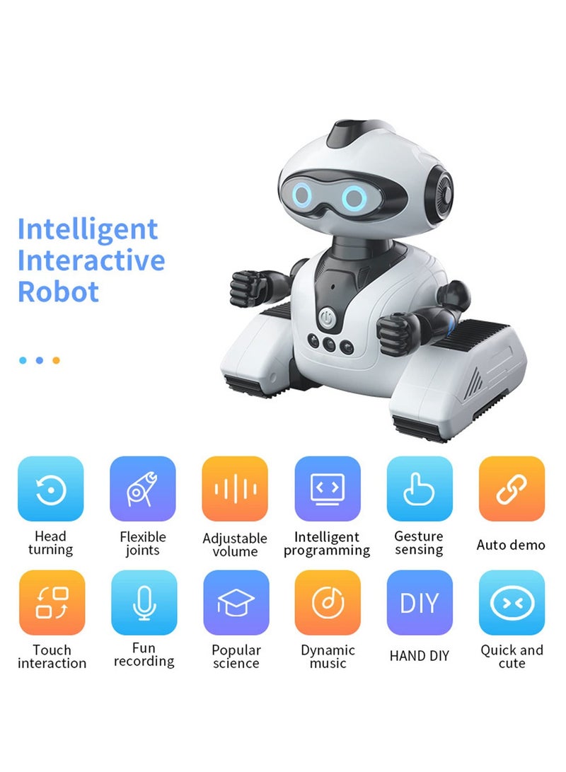Kids Intelligent Remote Control Electric Robot 360 Angle Rotatable Head LED Eyes Gesture Sensing Touch Interaction With Music And Recording Feature Programmable Interactive Robot For Children