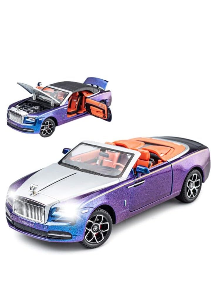 1/24 Rolls Royce Dawn Car Model, Zinc Alloy Pull Back Toy Car with Sound and Light Gift for Adults and Kids. (purple)