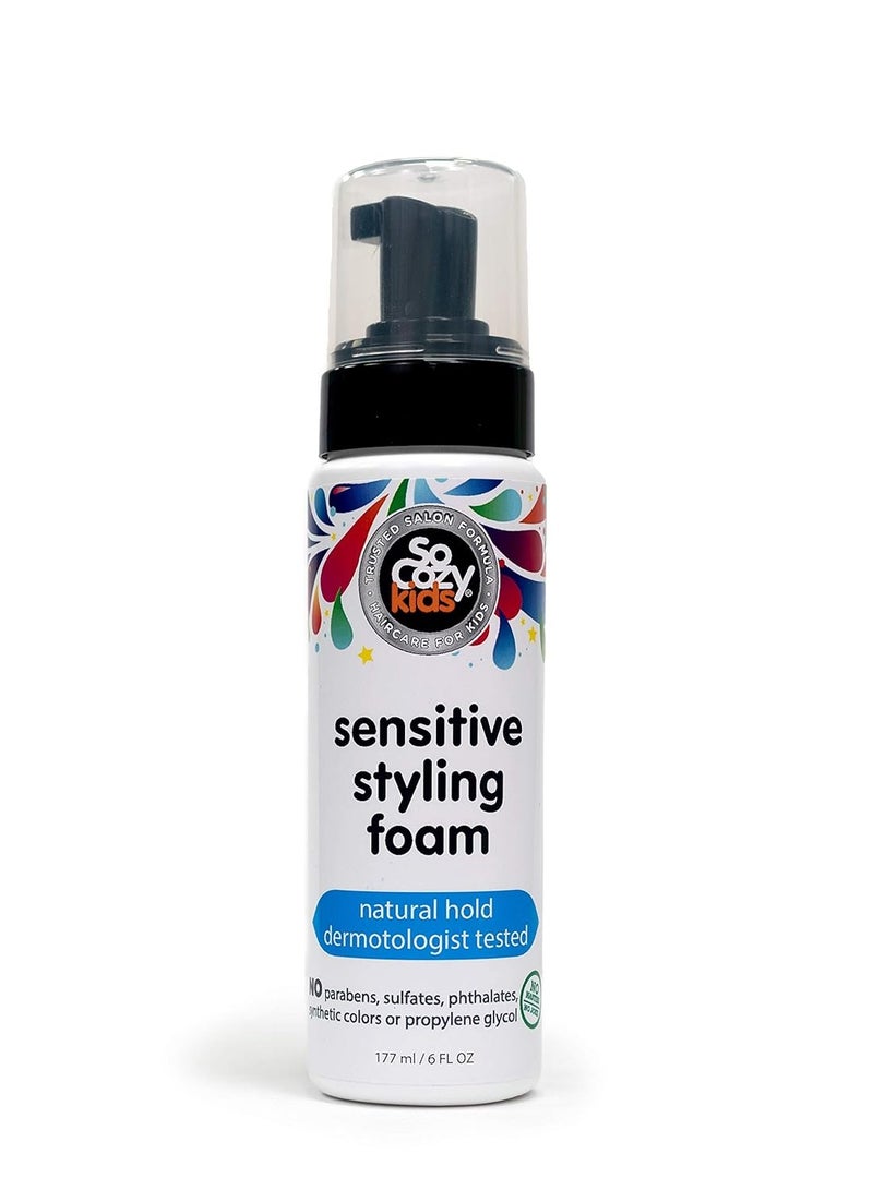 So Cozy Kids Sensitive Styling Foam - Sensitive Foam For Kids w/Straight or Curly Hair - Gentle Natural Hold Styler, Rosemary (6 fl oz)