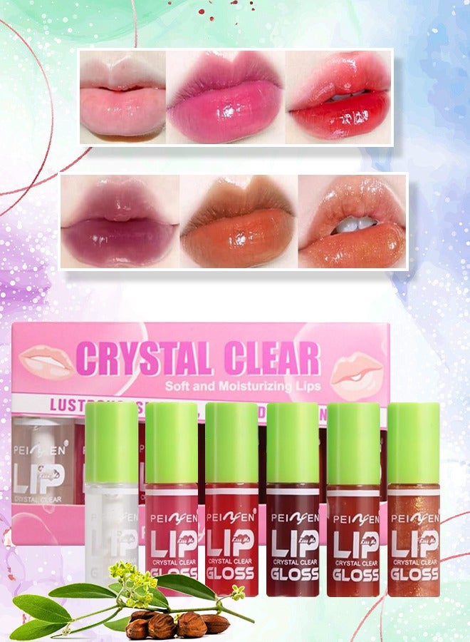 6 Colors Crystal Clear Lip Gloss Lip Oil Hydrating Lip Glow Oil Long Lasting Nourishing Non Sticky Fresh Clear Smooth Lip Care Shiny Tinted Plumping Lip Oil Soft Moisturizing Cheek Tint