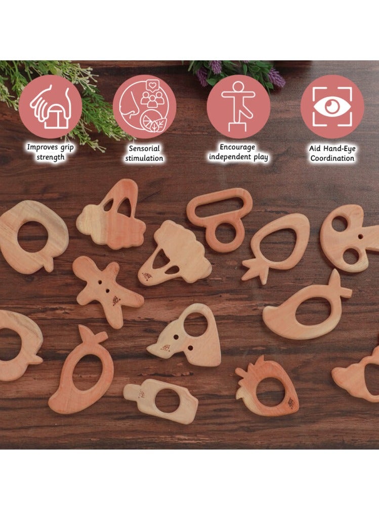 Ariro Neem Wooden Teethers Shaped Like Strawberry & Broccoli | Hand-Crafted with Organic Neem Wood That Helps Boost Immunity & Aids in Digestion | Easy to Grasp & Chew by Little Once | Playtime