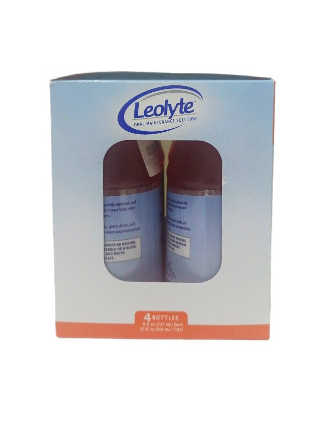 Leolyte Oral Maintenance Solution, Fruit Flavor - Pack of 4 Nipple-Ready Bottles
