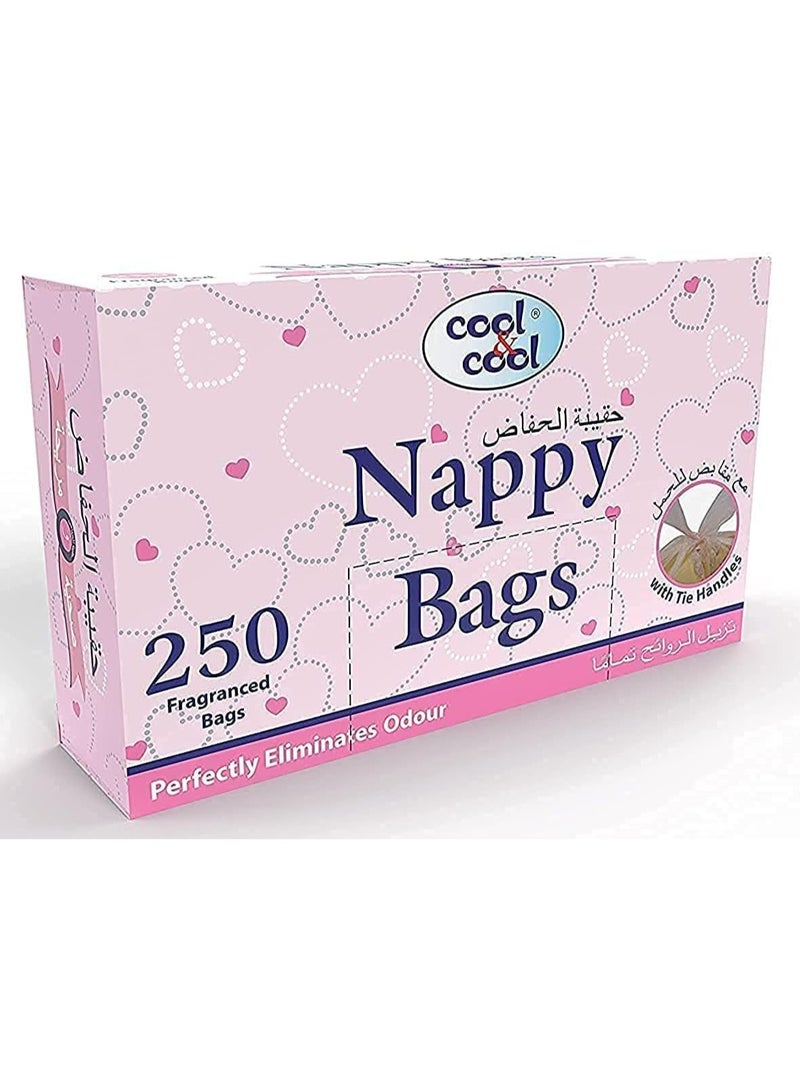 Cool and Cool Nappy Bags 250's (Pack of 20) - Diaper Disposable Bags,Mildly Scented,Hygienic,Easy Tie Handle and Eliminates Odors - 5000 Pieces