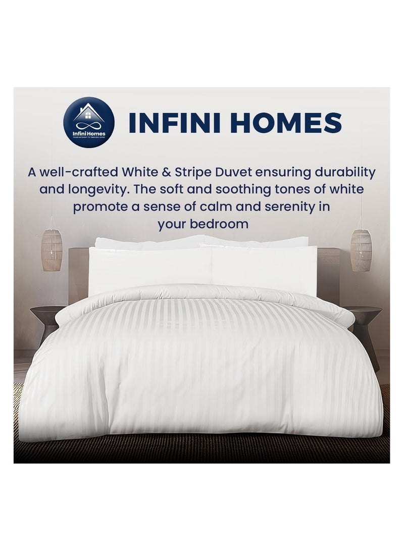 Infini Homes Microfiber Duvet Double Size White Soft, Lightweight, and Luxurious Stripe Pattern Design 200x200 cm