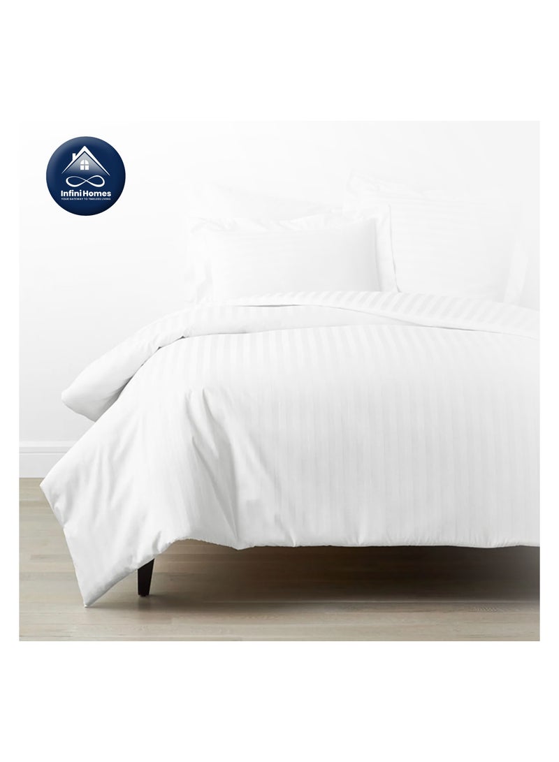 Infini Homes Microfiber Duvet King Size White Soft, Lightweight, and Luxurious Stripe Pattern Design 220x260 cm